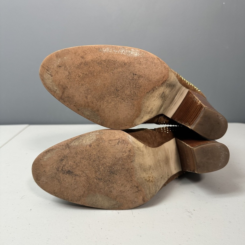 Michael Kors Womens 9.5C Camel Suede Studed Western booties 3 In Heel Boho - Picture 7 of 7